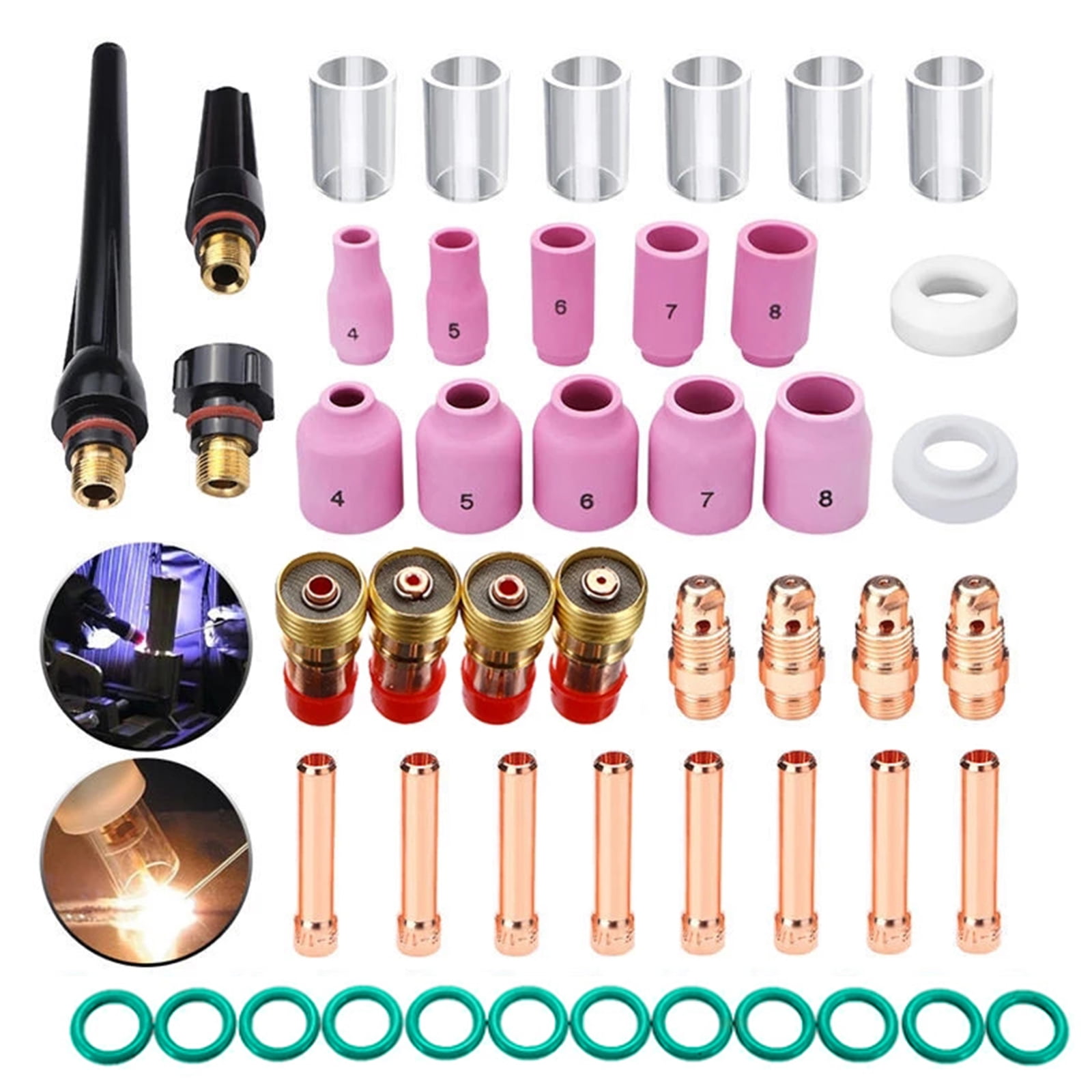 49PCS TIG Welding Torch Stubby Gas Lens #10 Pyrex Glass Cup Kit For WP-17/18/26
