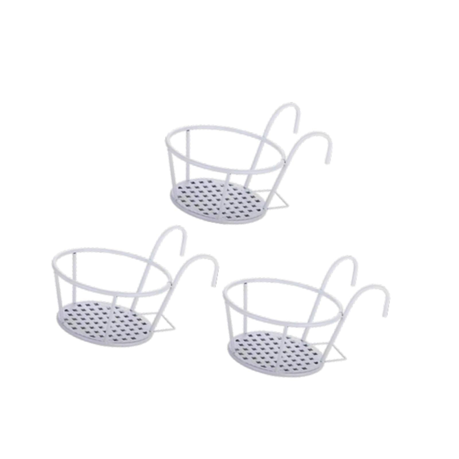 simhoa 3x Hanging Planter Basket Above The Rail Flower Pot Holder Around Hanging Railing Planters for Window Courtyard Outdoors in The Interior Outdoors White