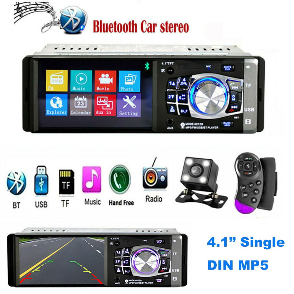 1DIN 4.1" Car Stereo Radio MP5 FM Player AUX Touch Screen+4LED Rear View Camera 