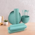 thumbnail image 4 of 32 Pcs Ustensiles de Voyage, Ensemble de Couverts Portables Réutilisables de 8,85 Pouces, Inclut Fourchette Cuillère Baguettes avec Assiette, 4 of 9