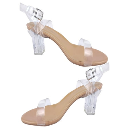 

SEMIMAY Women S One Line Strap High Heel Sandals Summer Thick Heel Not Tired Feet High Heel Sandals Smooth Shoes