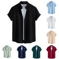 thumbnail image 1 of Txeol Holiday Deals Mens Casual Short Sleeve Button Down Shirts Solid Color Basic Tees Summer Loose Fit Lapel Collar Blouses,Red,L, 1 of 9