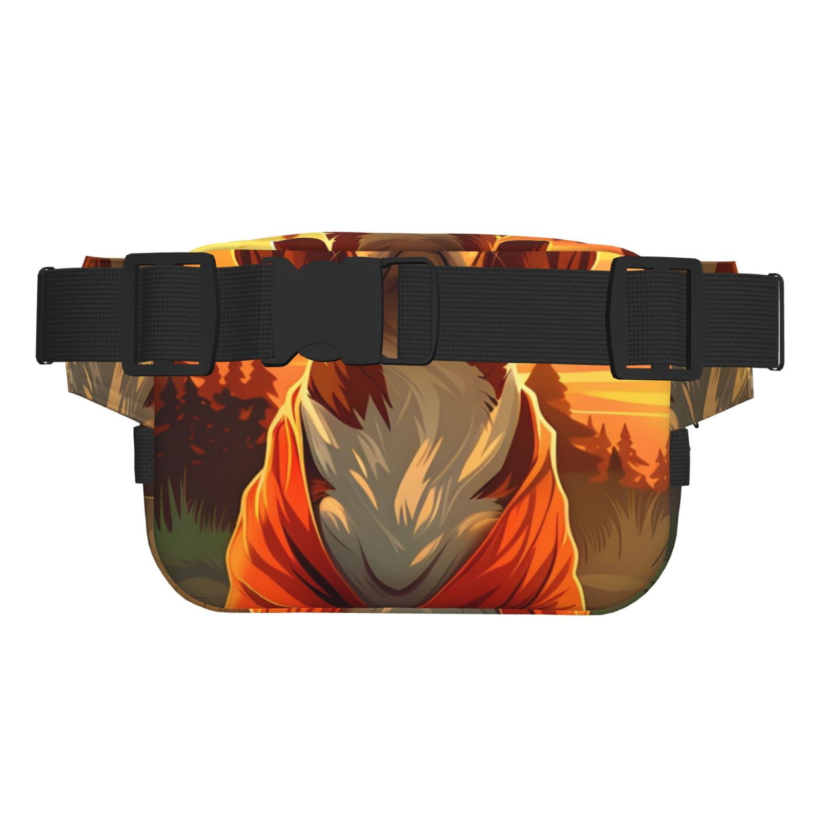 Picia Sunset Meditating Dog Print Square Double-Layer Waist Bag Mini Adjustable Waist Belt Bag Exercise Running Travel Hiking