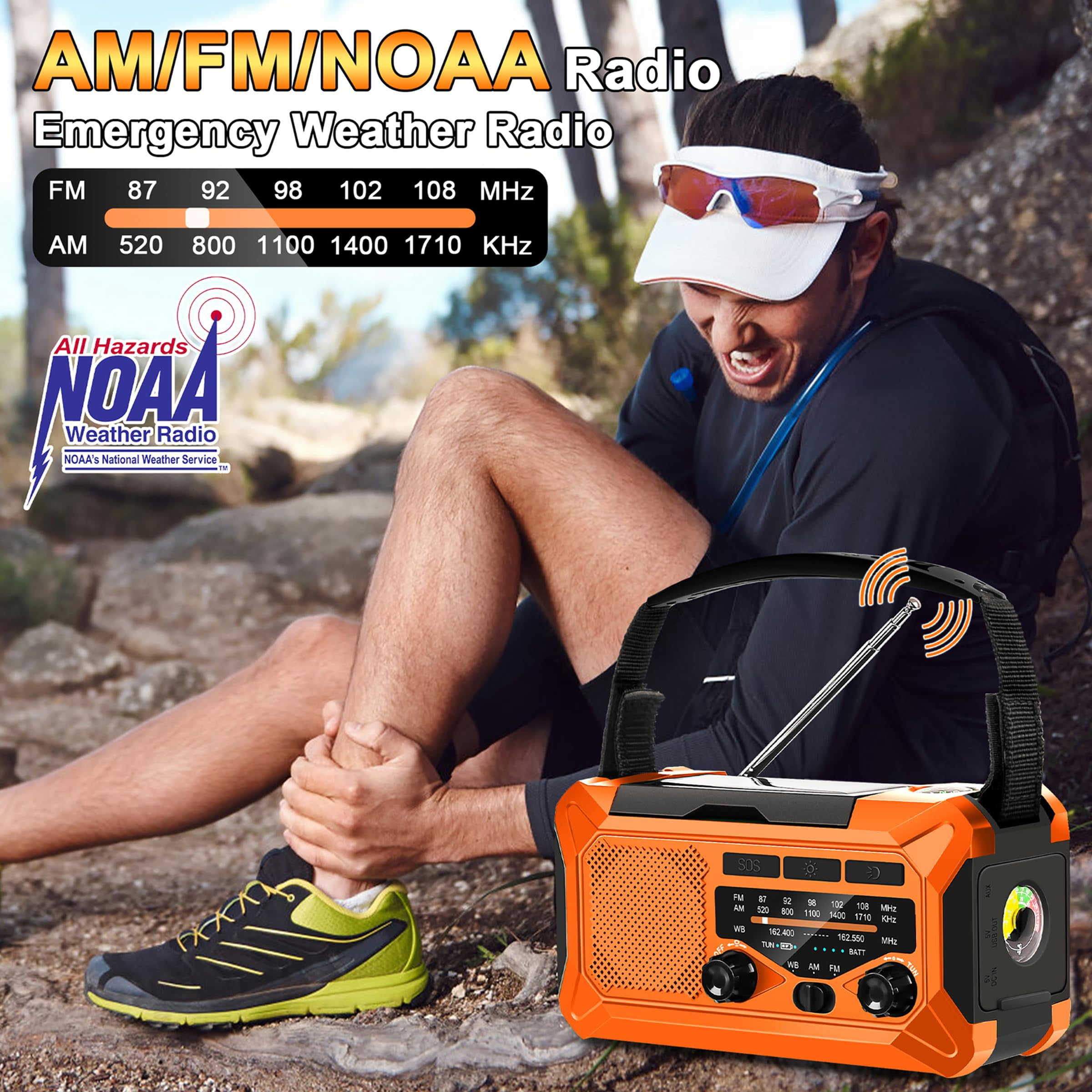KOGYAS 10000mAh Hand Crank Radio,Emergency Radio,Solar Radio,NOAA/AM/FM Weather Radio,USB Type-C Charging,Dynamo Radio,Polymer Battery,Torch & LED Reading Light,SOS Alarm,Compass for Camping
