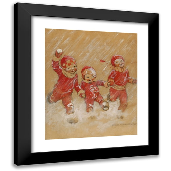 Jessie Willcox Smith 12x14 Black Modern Framed Museum Art Print Titled - Children Playing in the Snow