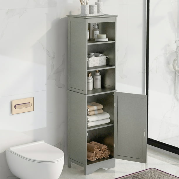 5 Tier Tall And Slim Bathroom Cabinet Freestanding Storage With Door Mdf Board Adjustable Shelf Gray 15 00 L X 11 8 W 59 H Com - How To Make A Bathroom Storage Closet 5 Tier Tall And Slim Bathroom Cabinet Freestanding Storage With Door Mdf Board Adjustable Shelf Gray 15 00 L X 11 8 W 59 H Com - How To Make A Bathroom Storage Closet