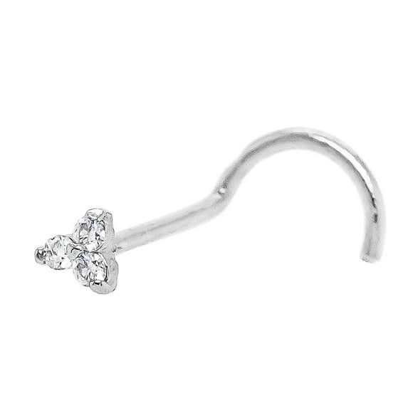 3-Stone 0.015ctw Moissanite Nose Stud - 22G Solid 14Kt White Gold Nose Screw Stud Nose Ring - April Birthstone Nose Stud