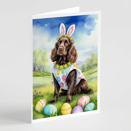 Boykin Spaniel Easter Egg Hunt Greeting Cards Pack of 8 7 in x 5 in