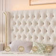 thumbnail image 5 of Hiphuta Full Bed with LED Light, Full Size Platform Bed with Button Tufted Velvet Upholstered Headboard, White, 5 of 8
