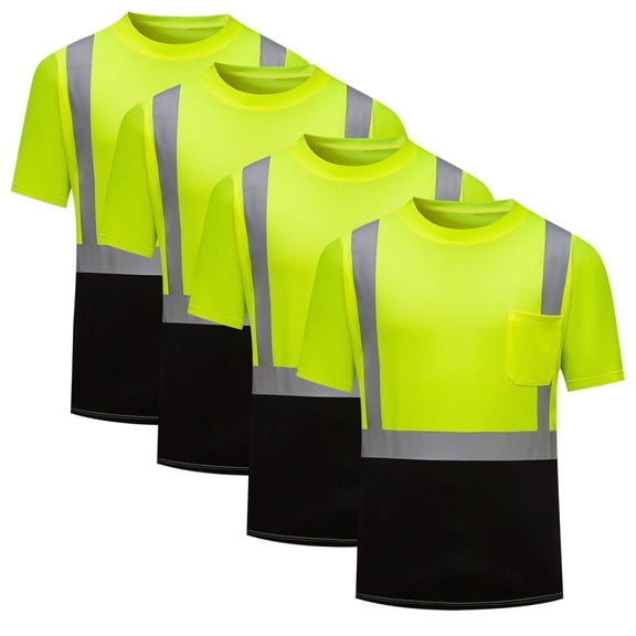 M-4X Work T Shirts for Men Big & Tall 4 Pack Short Sleeve Tees Tops Plus Size Pullover Crewneck Workwear Reflective Tshirts with Pocket Clearance
