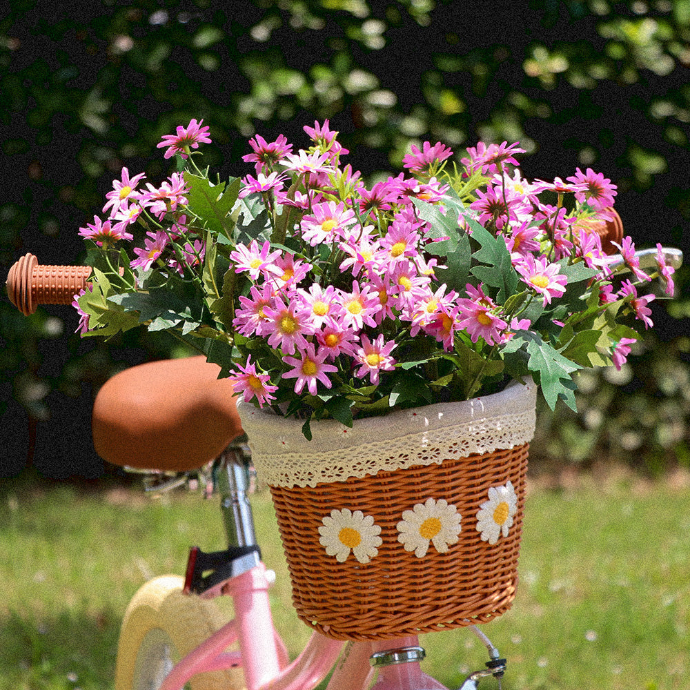 Vintage Daisy Wicker Basket for 12 14 16 Inch Kids Girls Bike ,Decorative Storage with Burlap Liner