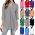 thumbnail image 6 of gakvbuo Pullover Tunic Top With Leggings for Womens Tops Dressy Casual 3/4 Sleeve Blouses Front Pleat V Neck Flowing Hem Office Business Work Shirts, 6 of 6