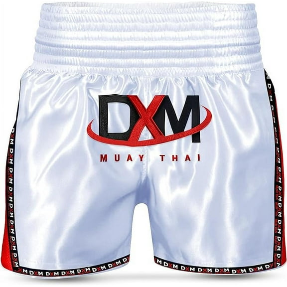 DXM SPORTS Muay Thai Shorts, MMA Kickboxing Shorts - Large, White