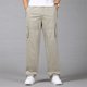 thumbnail image 5 of Pantalones de algodón para hombre, talla grande, cintura elástica, estilo informal, color liso, múltiples bolsillos, 5 of 7