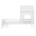 thumbnail image 5 of Bellemave Twin Size Montessori Bed, House Beds with Low-Profile Stairs and Star-shape Roof, Wood Platform Bed with a Bookcase, Window and Blackboard, No Box Spring Needed-White, 5 of 5