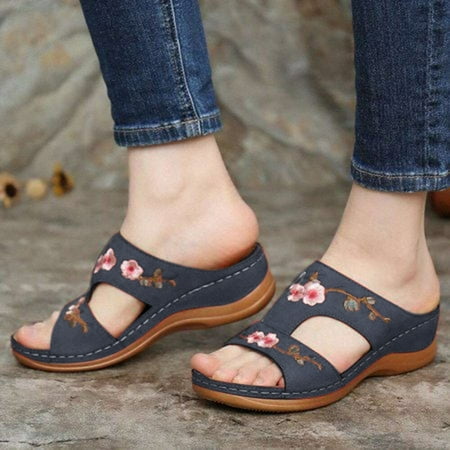 

Kukoosong Summer Women Sandals Casual Beach Sandals for Women Fashion All-Match Wedge Heel Flower Shoes Hollow Casual Sandals Navy Size 37-42