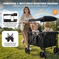 thumbnail image 6 of Track Seven Wagon Stroller for 4 Kids, Heavy-Duty 4 Seater Folding Quad Wagon with 5-Point Harness, Removable Sun Canopy & Snack Tray, All-Terrain PU Wheels, Adjustable Handles & Storage Basket,Black, 6 of 8