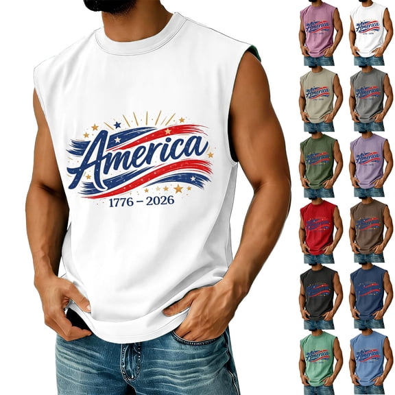 Youpwaven Men's 250th Anniversary USA Muscle Tank Top, 1776-2026 America Graphic Sleeveless Tee, Celebratory July 4th Vest Shirt