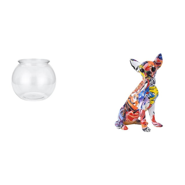 Acuario de escritorio,Pecera pequeña transparente,pecera,jarrón,mesa,Figura decorativa,Estatua de perro coleccionable,decoración de grafiti artesanal,Escultura de perro para decoración del