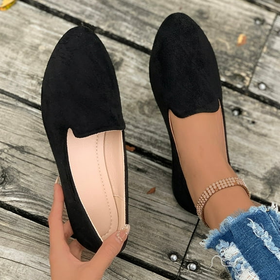 Roncen Women's Velvet Texture Suede Flats - Fashion Casual Slip-On Shoes with Edgy-Sweet Style, Versatile Transitional Design for Summer and Autumn