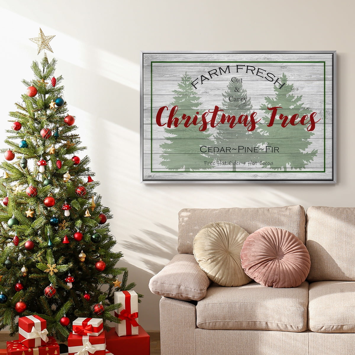 Farm Fresh - Framed Gallery Wrapped Holiday Canvas - 25 x 37 - Silver Frame