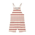 thumbnail image 7 of JTSRKL Girls Jumpsuits Casual Striped Print Sleeveless Spaghetti Strappy Overalls Rompers Loose Fit Cute Kids Summer Shorts Jumpsuit with Big Pockets Beige 7-8 Years, 7 of 7