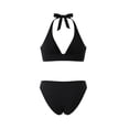 thumbnail image 6 of Mceream Women Solid Backless Bikini Bandage Two-Pieces Swimwear Swimsuit Beachwear Set Black M, 6 of 6
