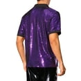 thumbnail image 3 of INSPIRE CHIC Sequin Polo for Men's Contrast Color Collar Short Sleeved Party Disco Polo Shirts M Purple, 3 of 4