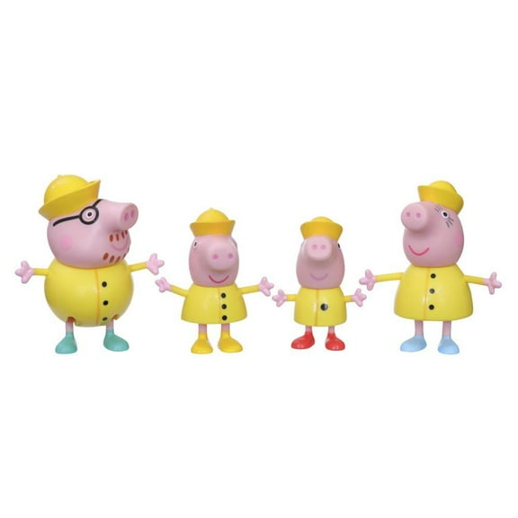 Peppa Pig Peppa’s Adventures Peppa’s Family Rainy Day Dolls 4-Pack in Raincoats, Ages 3 and Up