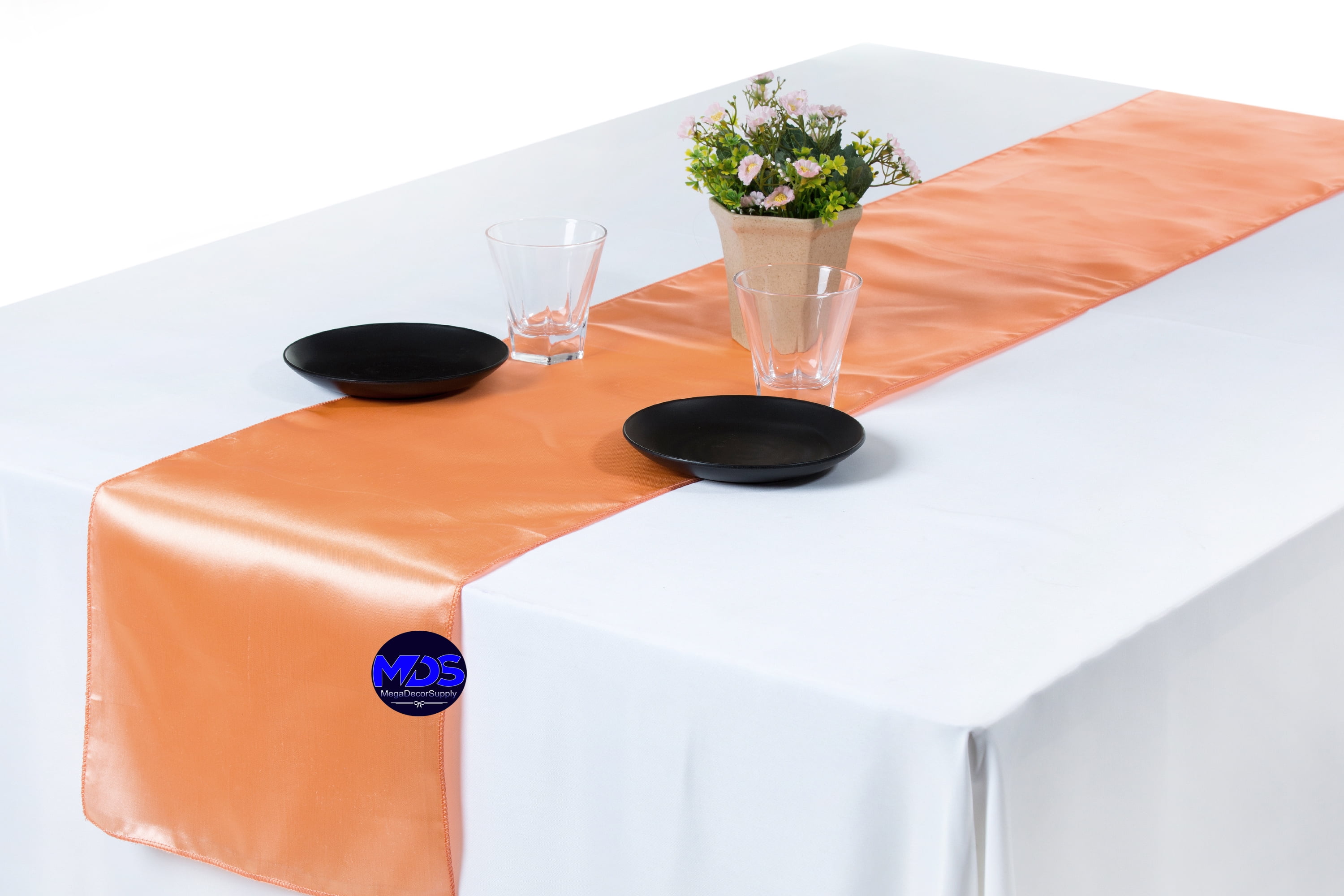 MDS Pack of 10 Wedding 12 x 108 inch Satin Table Runner for Wedding Banquet Decoration -Pitch