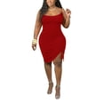thumbnail image 3 of Uhndy Women Sexy Summer Club Dress Ruched Sleeveless Drawstring Mini Bodycon Club Party Plus Size Dress darkred 4XL, 3 of 5