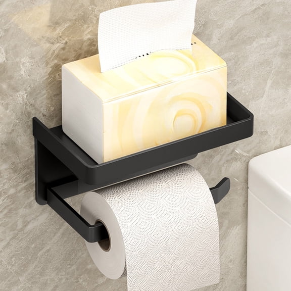 Tuvgenk Black Stainless Steel Toilet Paper Holders Adhesive Rectangular Stand Wall-Mounted Tissue Holder Modern Decorative Gift Tissue Holder for Friends