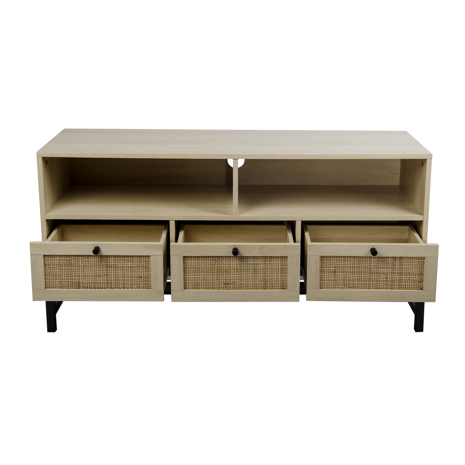 Rattan Furniture Console Table with Metal Bracket, TV Stand with 2 Storage Shelf and 3 Drawer Rattan Furniture Console Table with Metal Bracket, TV Stand with 2 Storage Shelf and 3 Drawer
