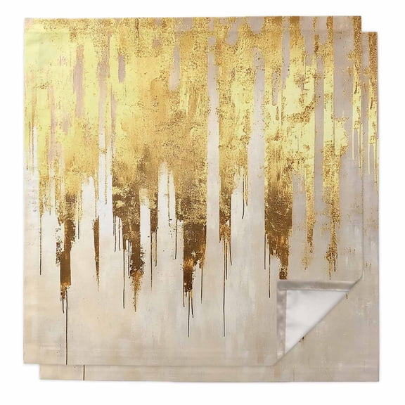 Abstract Gold Cloth Napkins Washable Set of 2, Modern Brush Luxury Strokes Artwork Reusable Dinner Table Napkins Cloth Bulk for Weddings Kitchen Restaurants Hotel Events Parties 20 x 20 Inch