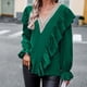 thumbnail image 2 of Gibobby Blusas De Manga Larga Para Mujer Blusa de camisa de mujer Blusa de manga larga con cuello en V elegante de otoño con color perfecto para la oficina（Verde， XL), 2 of 5