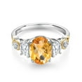 thumbnail image 2 of Gem Stone King 925 Silver and 10K Yellow Gold 3-Stone Ring Checkerboard Citrine Moissanite (2.15 Cttw), 2 of 3