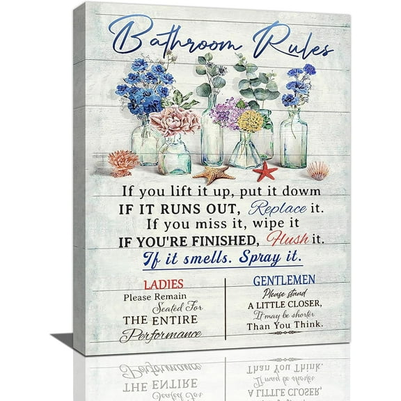 Flowers Wall Art Farmhouse Floral in Mason Vase Bathroom Pictures Wall Decor Rustic Bathroom Rules Canvas Painting Prints Leaf Country Framed Artwork for Bathroom Ready to Hang 12"x16"