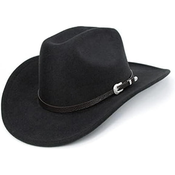 Western Cowboy Hat for Men Women Classic Roll Up Fedora Hat with Buckle Belt(Size:M)