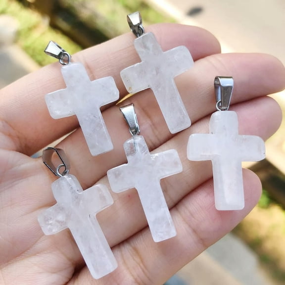 QQTDFG Rock Quartz Gem Tree Of Life Necklace Chakra Cross Reiki Healing Amulet-default