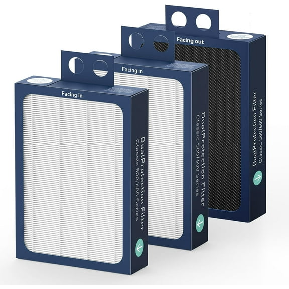 3 Pack HEPA Filter Replacement Compatible with Blueair Classic 500/600 Series Air Purifiers 501, 503, 505, 510, 550E, 555EB, 580i, 601, 605,680i, Dual Protection Filter