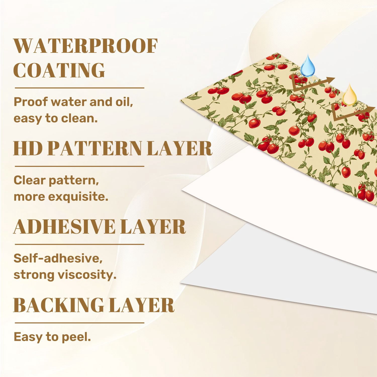 Peel and Stick Wallpaper Vintage Tomato Vine Red Tomatoes Cream floral Wall Mural 23.6in x 9.8ft Self Adhesive Removable Wall Paper Renter Friendly Wallpaper for Bedroom Kitchen Bathroom