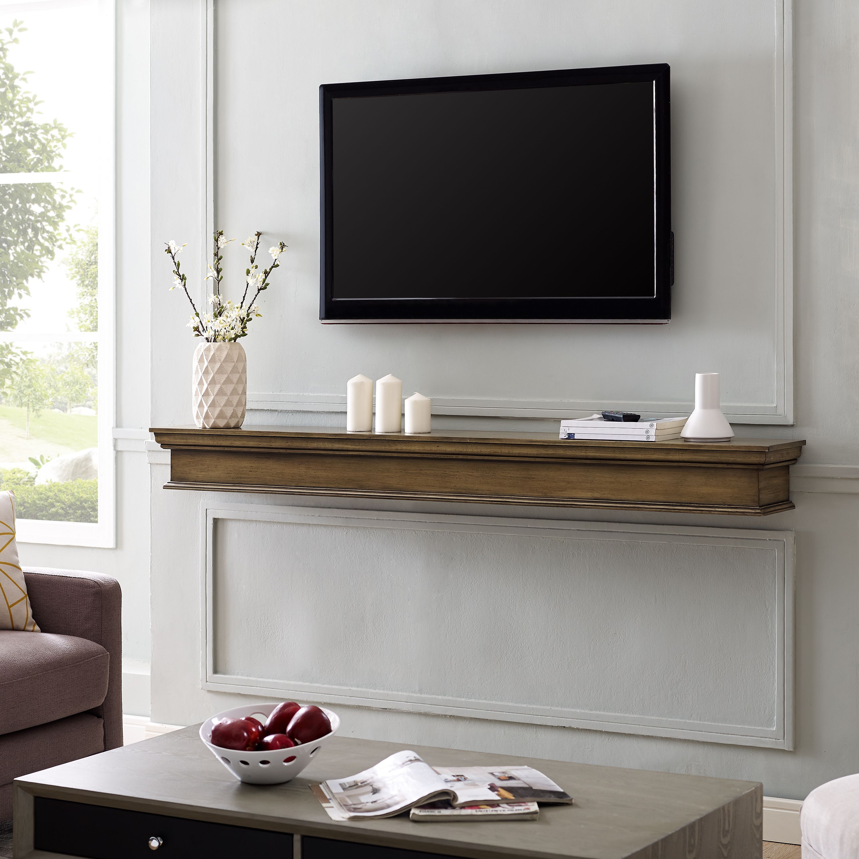 Adom Floating Mantel Wall Shelf, Traditional, Weathered Gray Oak