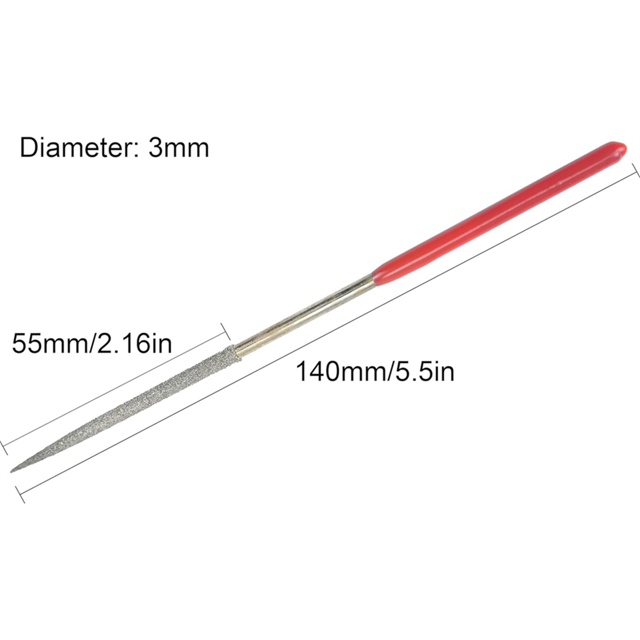 10Pcs Round Diamond Needles File, 3mm X 140mm Round Diamond Needle File Set for Metal Stone Wood Glass Grinding
