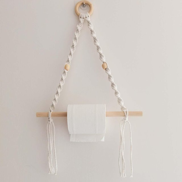 Toallero de madera montado en la pared, portarrollos de papel higiénico, anillos de toalla de baño de estilo Retro para decoración de pared de cocina, Sharpla Portarrollos de cuerda