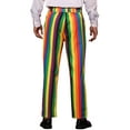 thumbnail image 3 of INSPIRE CHIC Men's Pants Bold Colorful Stripe Regular Fit Flat Front Dress Pants 36 Rainbow Green, 3 of 5