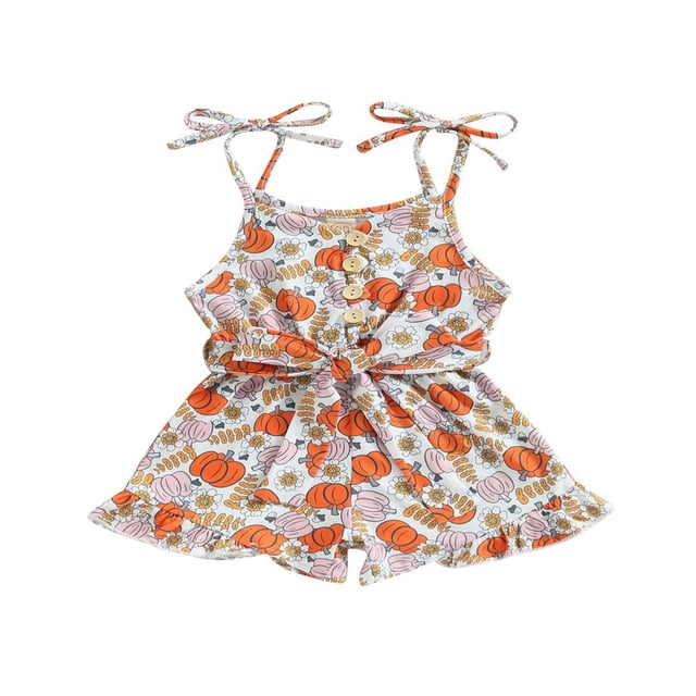 Bébé Halloween Filles Romper Sans Manches Citrouille Impression Shorts une Pièce Vêtements