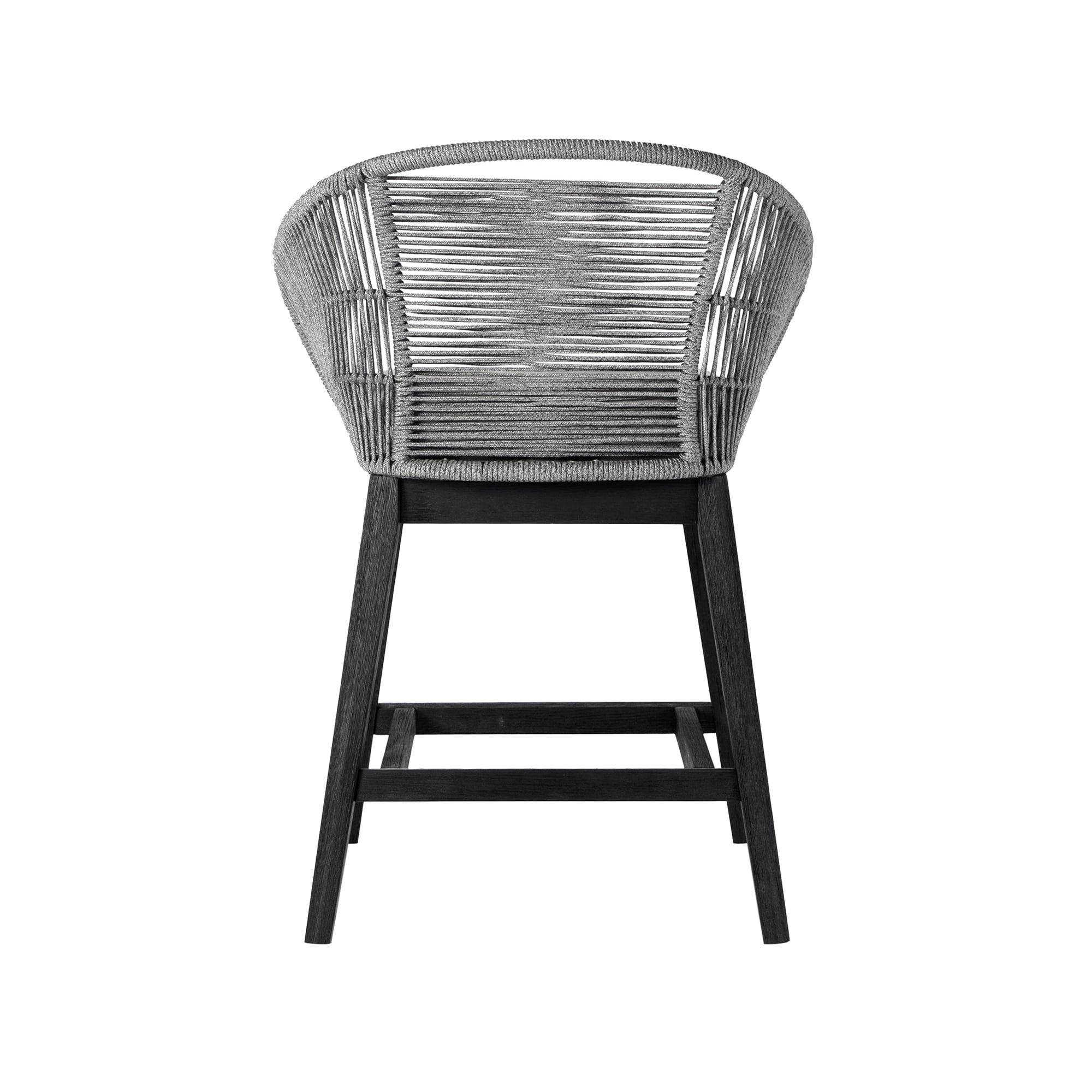 Tutti Frutti Indoor Outdoor Counter Height Bar Stool in Black Brushed Eucalyptus Wood with Gray Rope - Set of 2