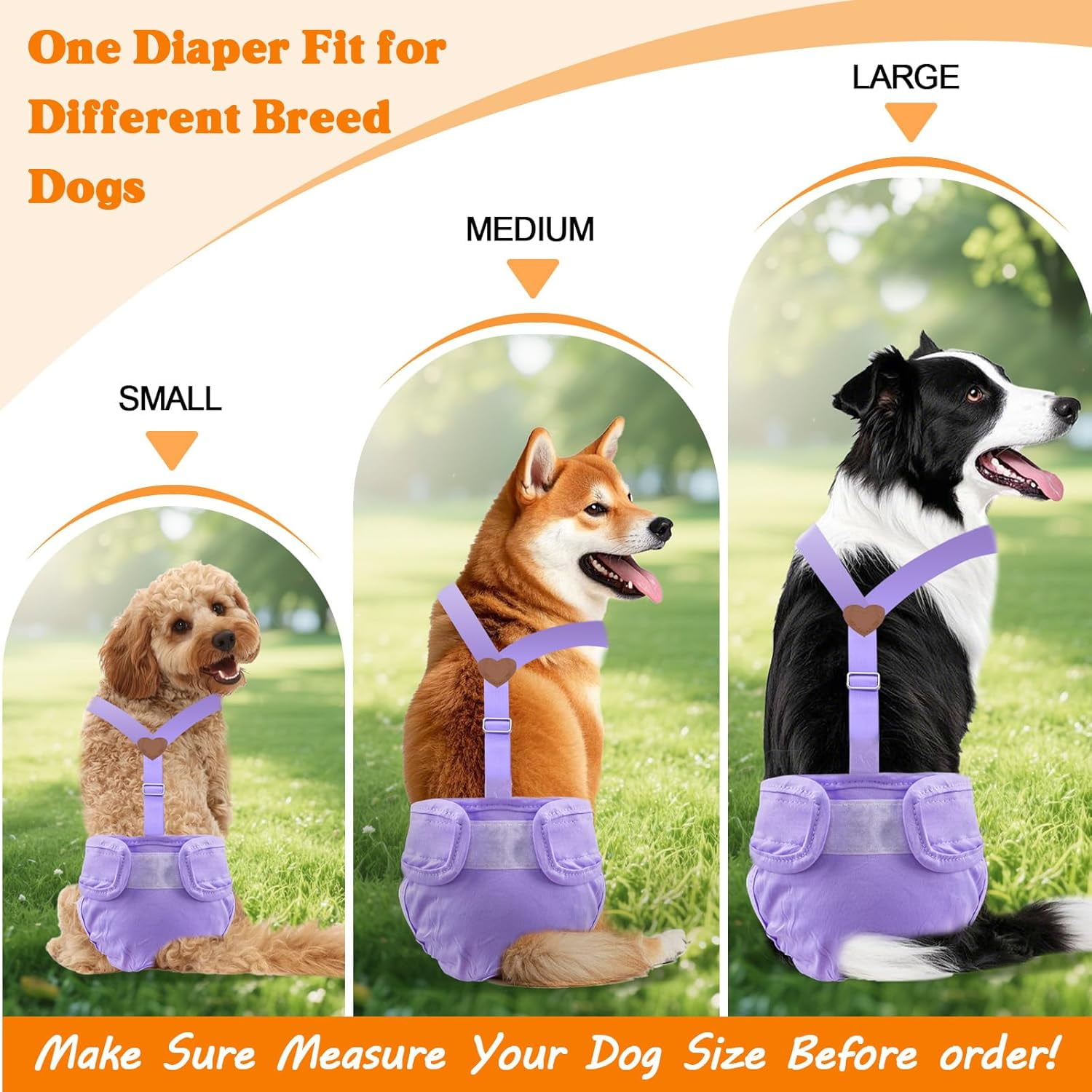 3  Washable Female  Diaper with Suspender, Fixed Doggie Diapers  Absorbent Leakproof for  in Heat Cycle - XL