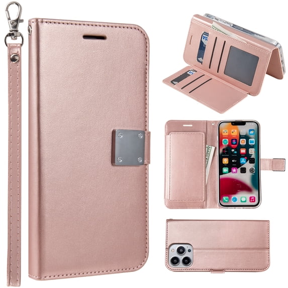 Leather Flip Wallet Case, 6 Card Slots, Cash Pocket, Magnetic Lock Cover for iPhone 13 Pro Max 6.7 inch