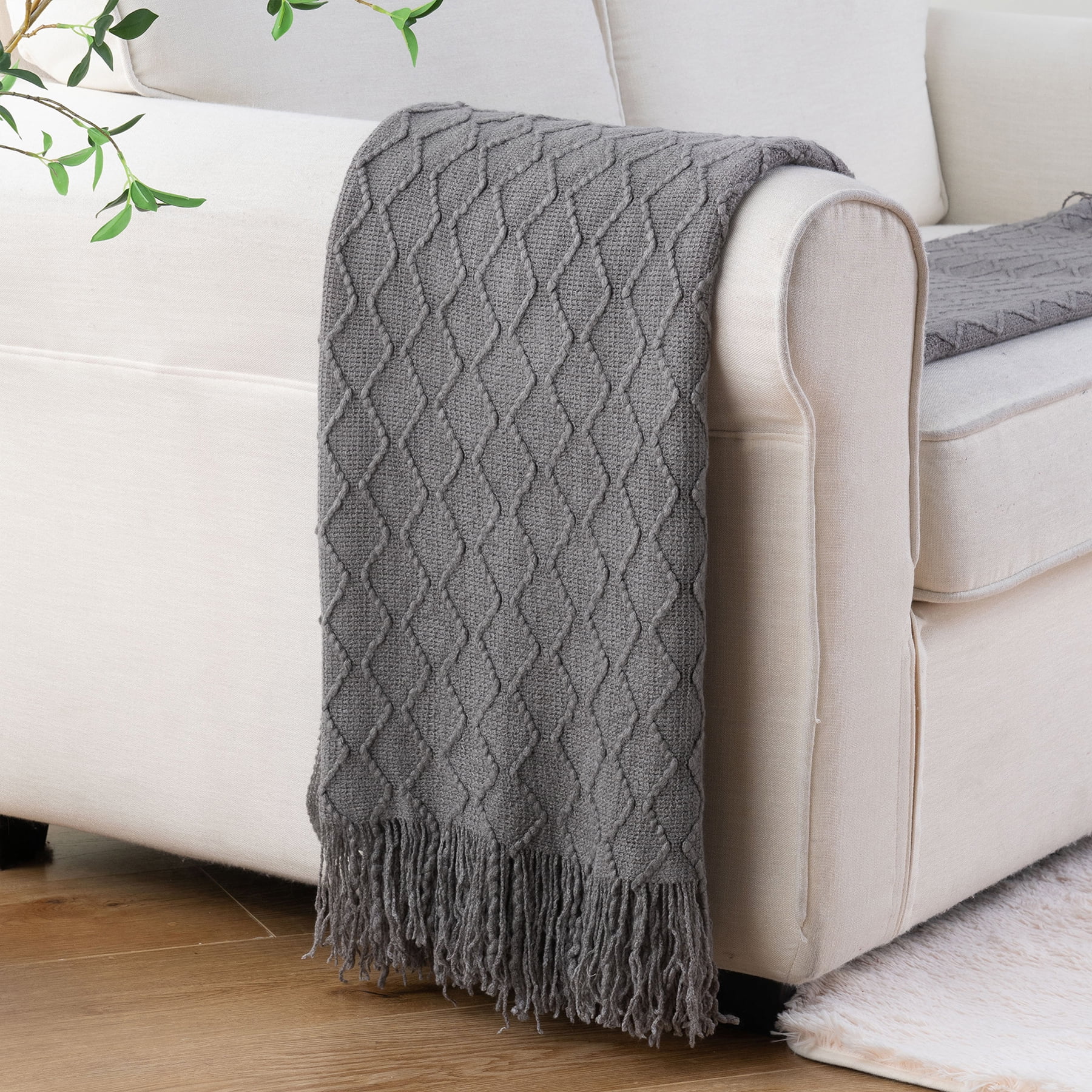 Battilo Dark Grey Throw Blanket for Sofa,Textured Solid Grey Blanket Throw,Knitted Bed Throw,50"x60"
